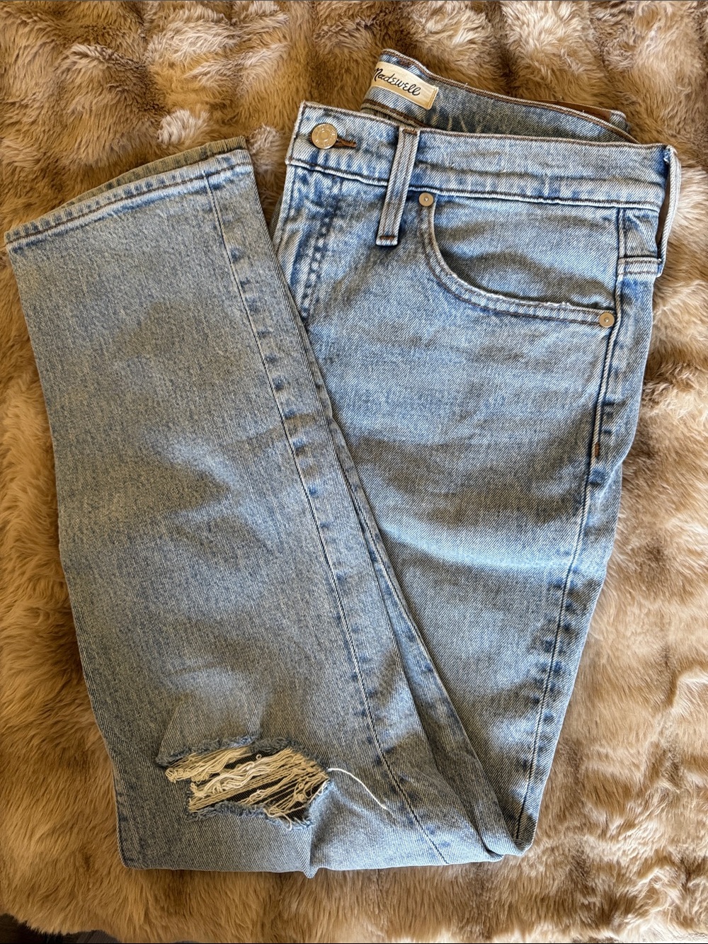 Madewell Light Wash Straight Leg Jeans with Knee Distress